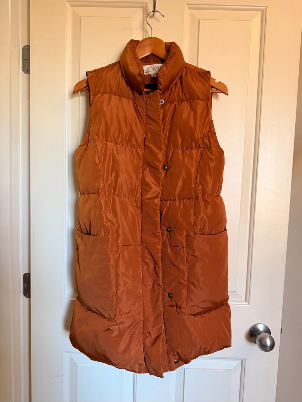 Longline Puffer Vest in Rust - Long Brown